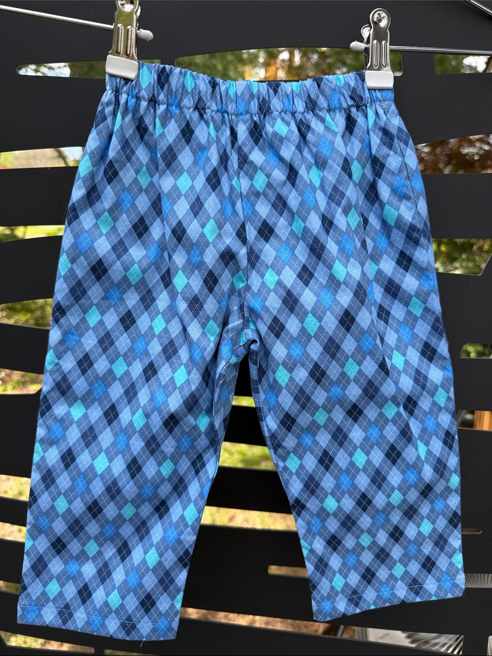 Funtasia  Too  Kids Blue Argyle Cotton Pants with Elastic Waist 12M made in USA